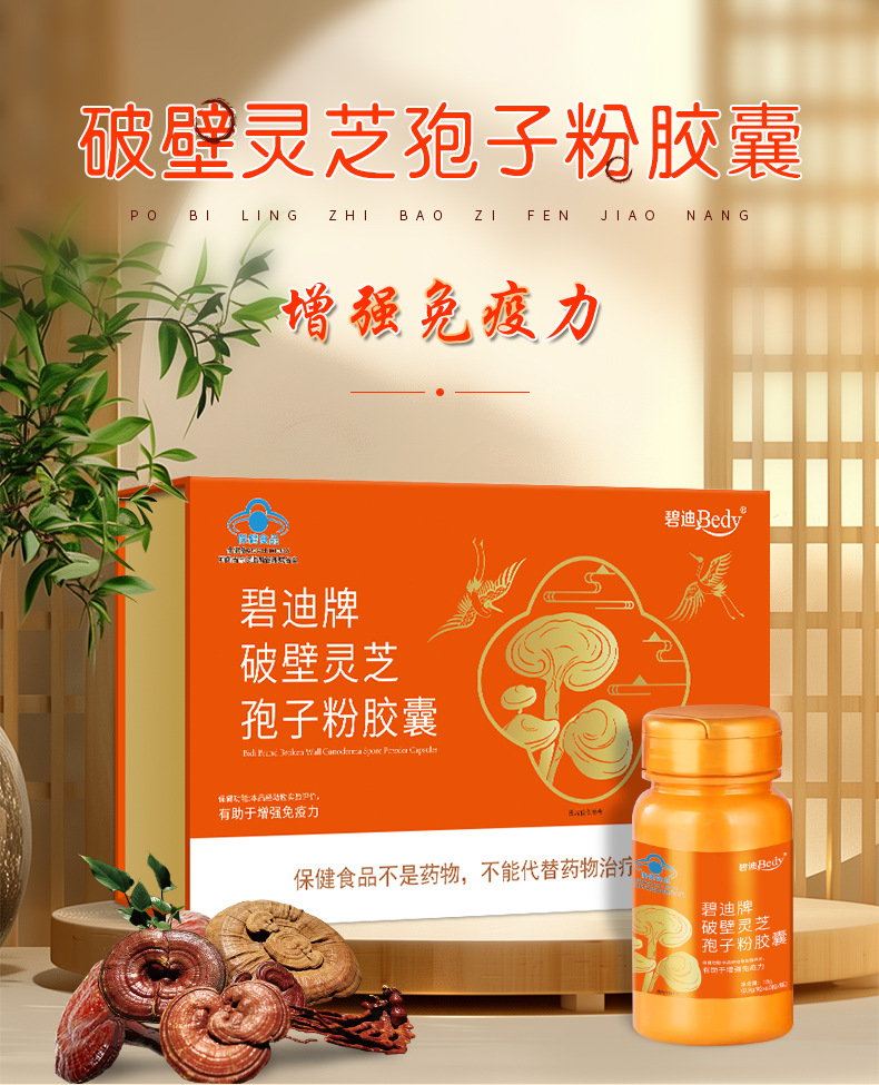 碧迪牌破壁灵芝孢子粉胶囊 蓝帽保健食品 净含量 36g（0.3g×120 粒） 增强免疫力